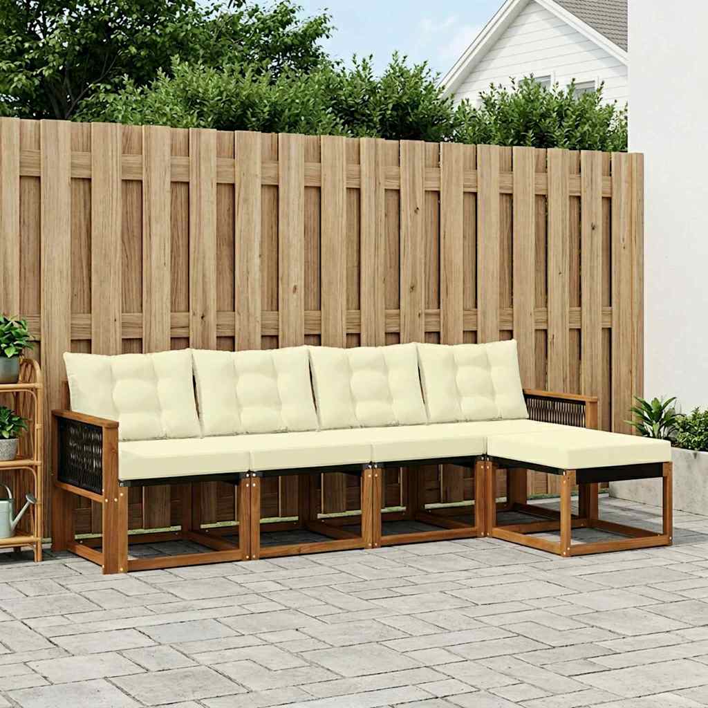 vidaXL Σειρά Καναπέ Εξωτερικού με μαξιλάρι 5 pcs Φυσικό και Κρέμα