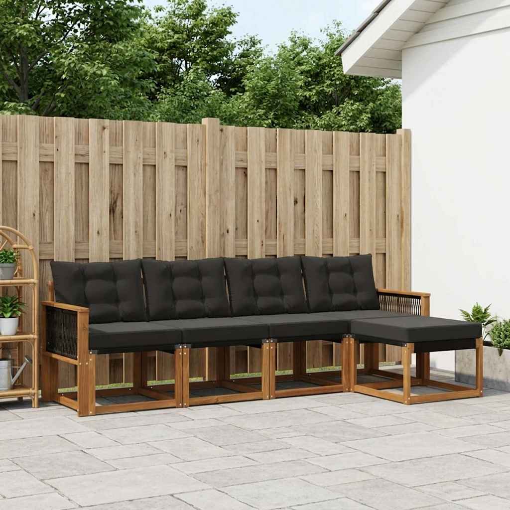 vidaXL Σειρά Καναπέ Εξωτερικού με μαξιλάρι 5 pcs Φυσικό και Μαύρο