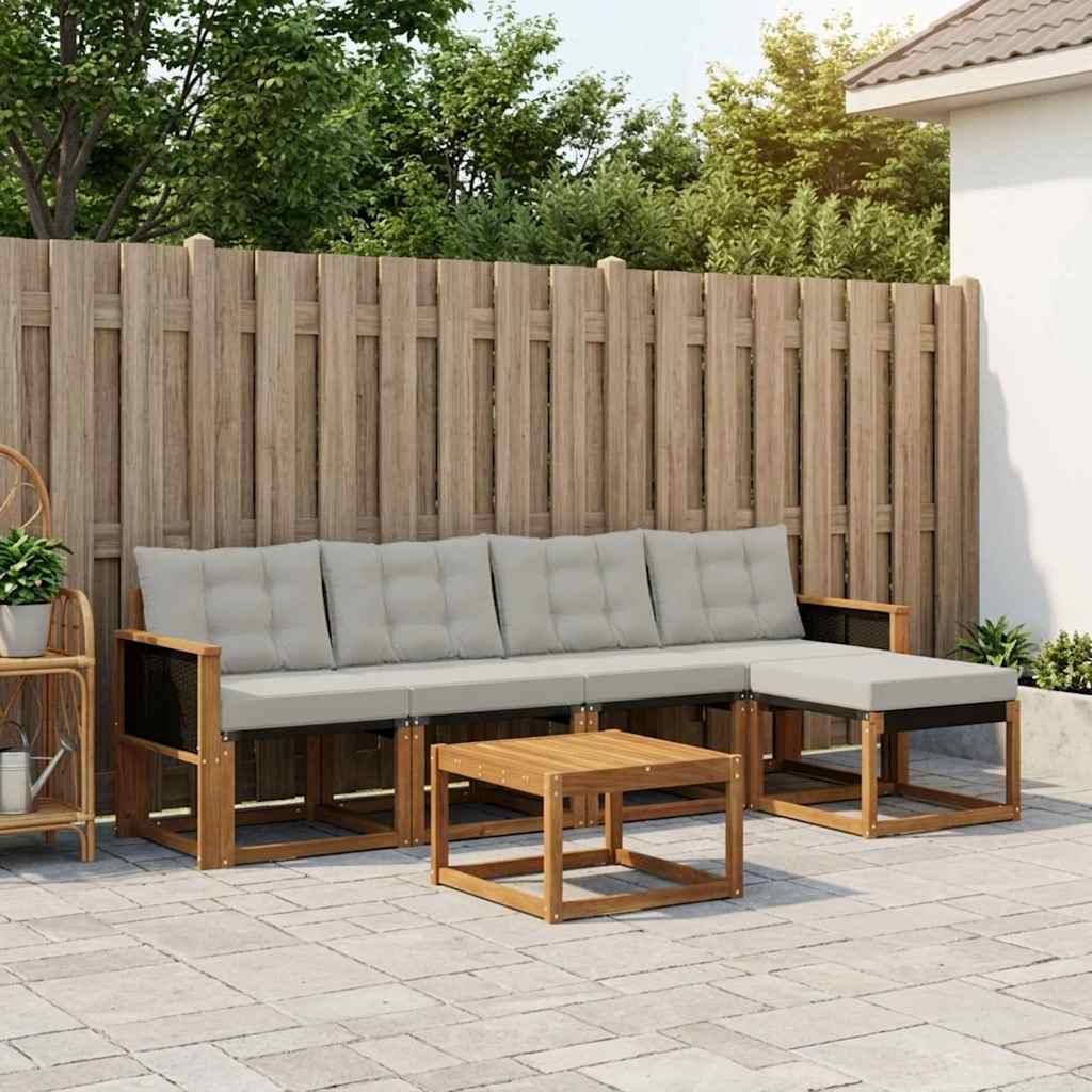 vidaXL Σειρά Καναπέ Εξωτερικού 6 pcs Φυσικό και Ανοιχτό Γκρι