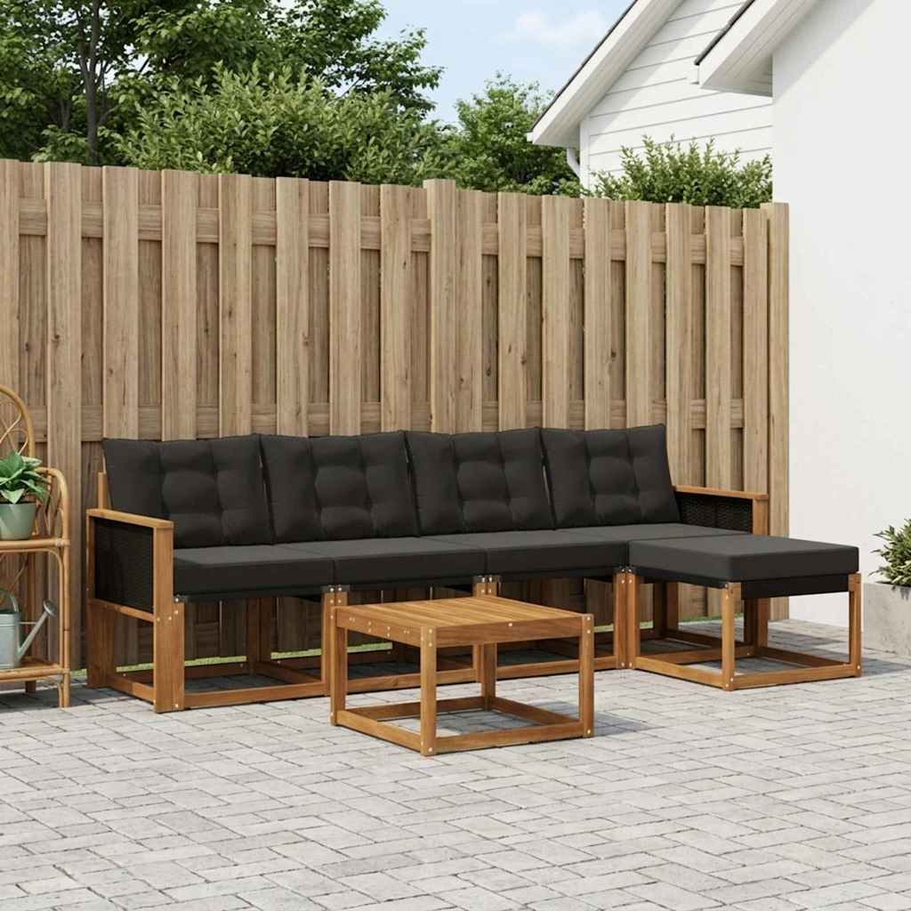 vidaXL Σειρά Καναπέ Εξωτερικού με μαξιλάρι 6 pcs Φυσικό και Μαύρο