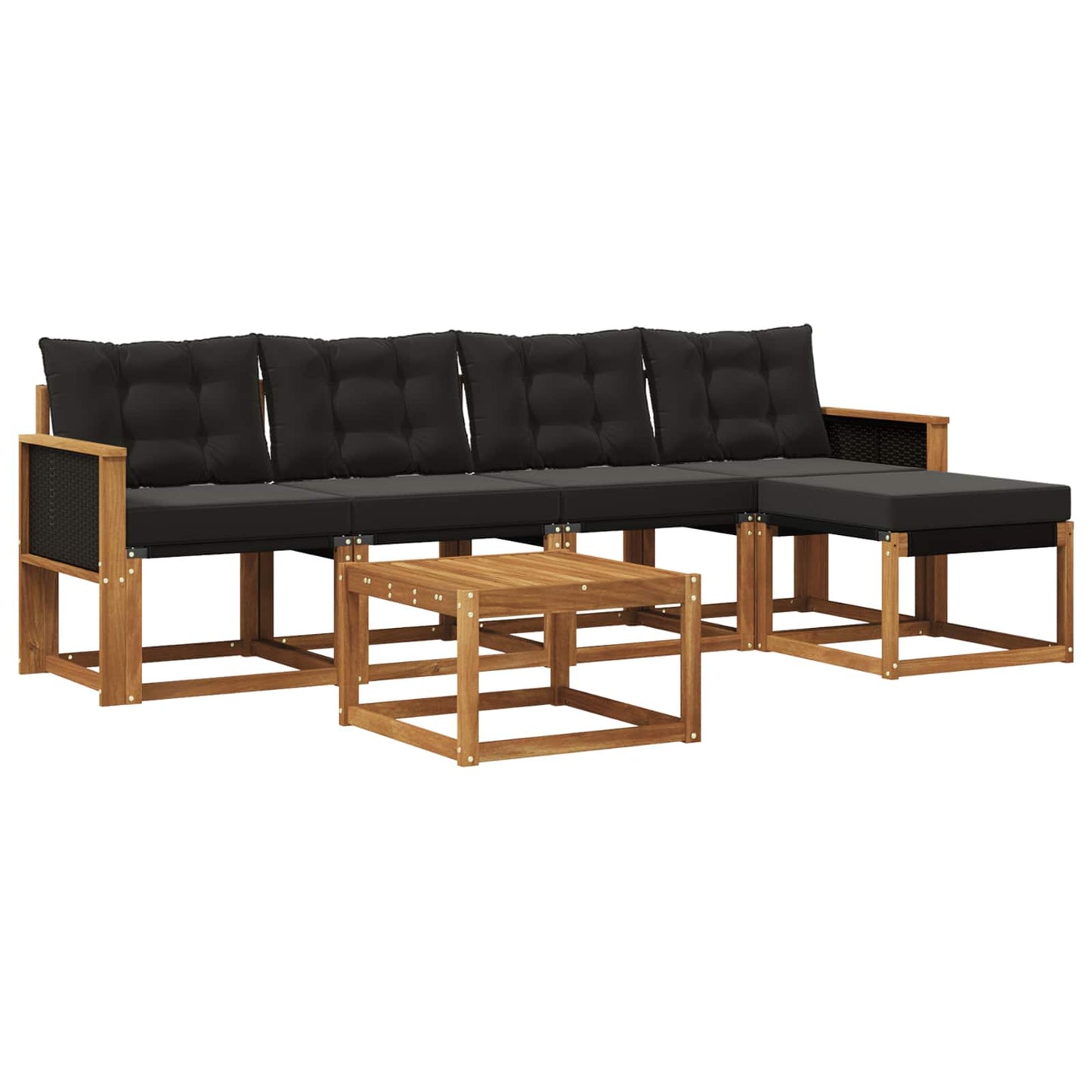 vidaXL Σειρά Καναπέ Εξωτερικού με μαξιλάρι 6 pcs Φυσικό και Μαύρο