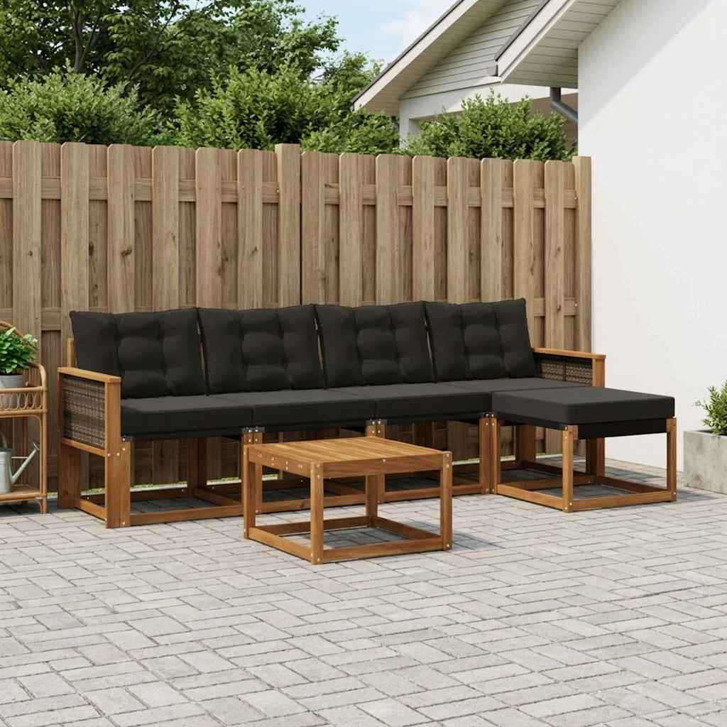 vidaXL Σειρά Καναπέ Εξωτερικού με μαξιλάρι 6 pcs Φυσικό και Μαύρο