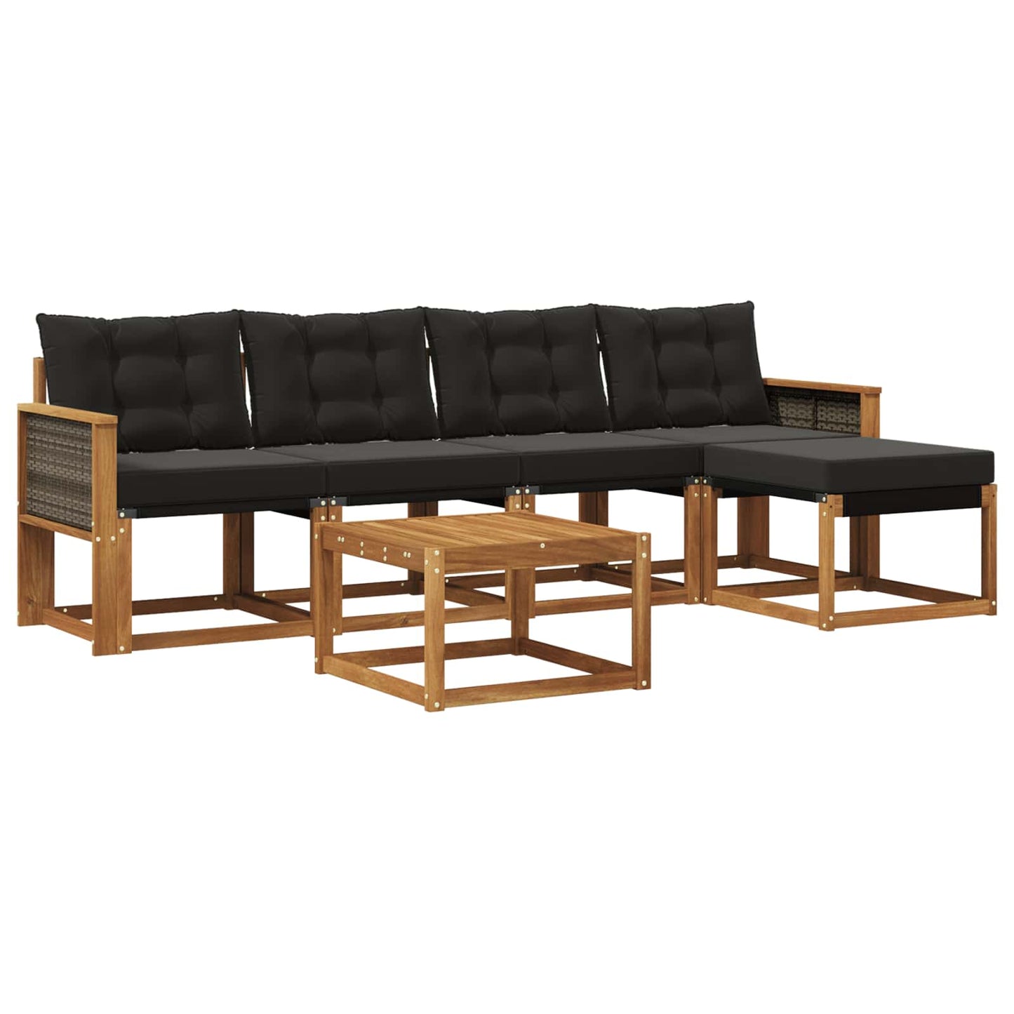 vidaXL Σειρά Καναπέ Εξωτερικού με μαξιλάρι 6 pcs Φυσικό και Μαύρο