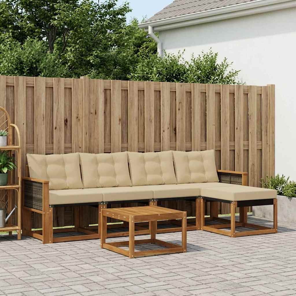 vidaXL Σειρά Καναπέ Εξωτερικού με μαξιλάρι 6 pcs Φυσικό και Μπεζ
