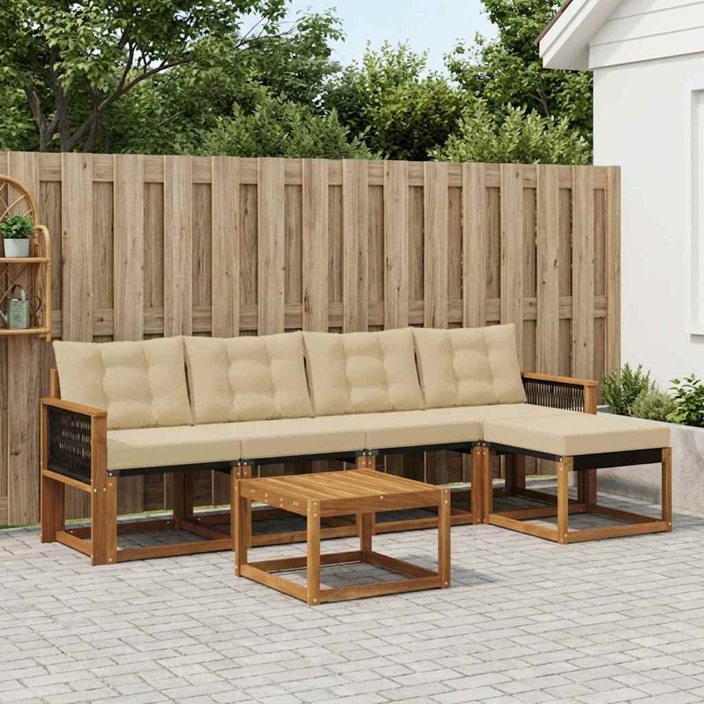 vidaXL Σειρά Καναπέ Εξωτερικού με μαξιλάρι 6 pcs Φυσικό και Μπεζ