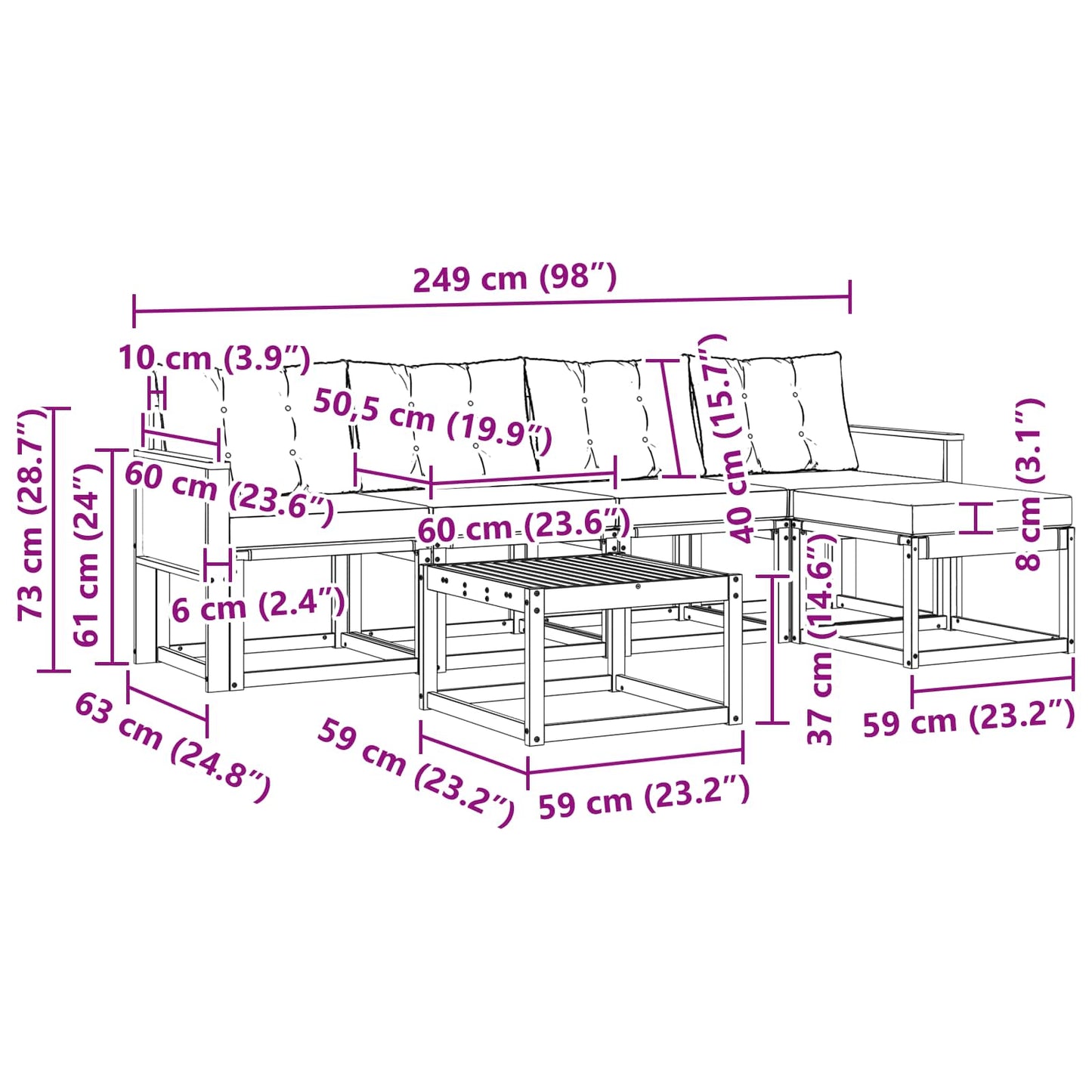 vidaXL Σειρά Καναπέ Εξωτερικού με μαξιλάρι 6 pcs Φυσικό και Μπεζ