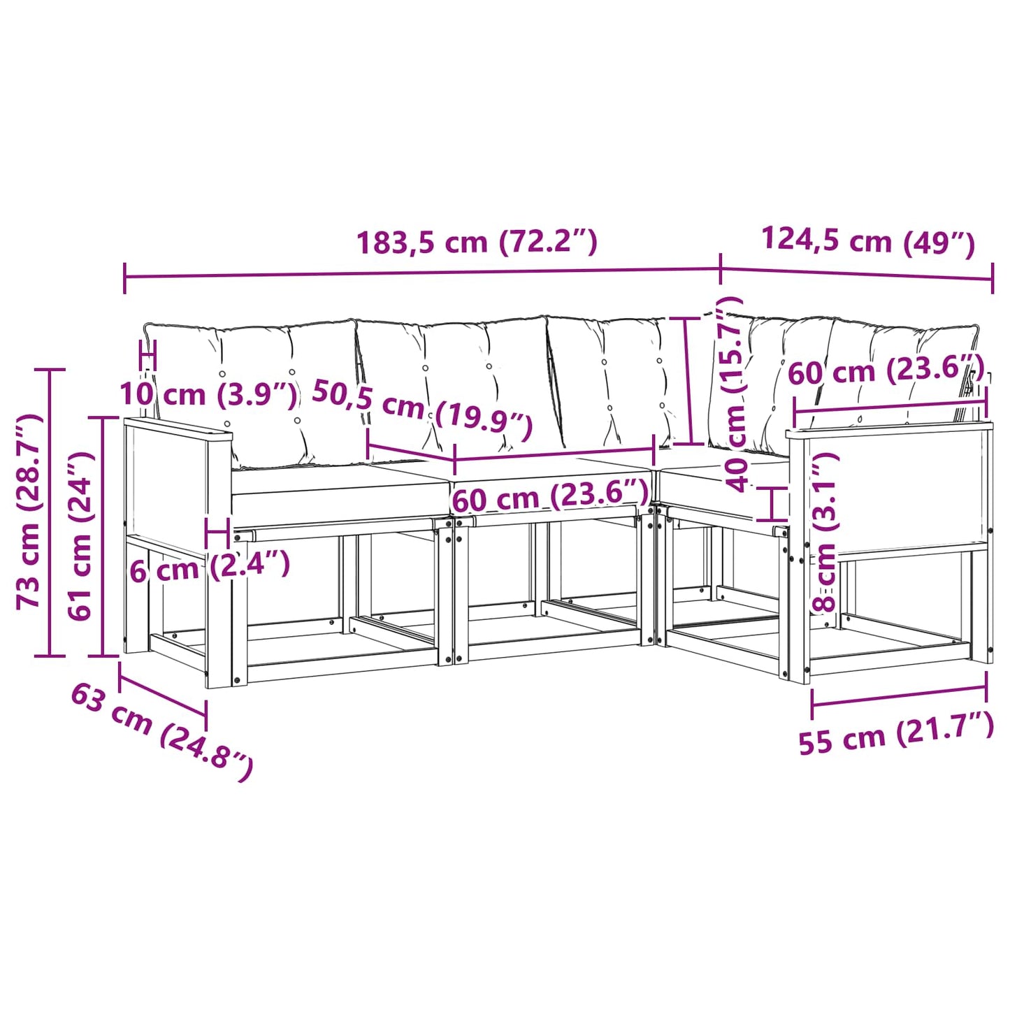vidaXL Σειρά Καναπέ Εξωτερικού με μαξιλάρι 4 pcs Φυσικό και Κρέμα