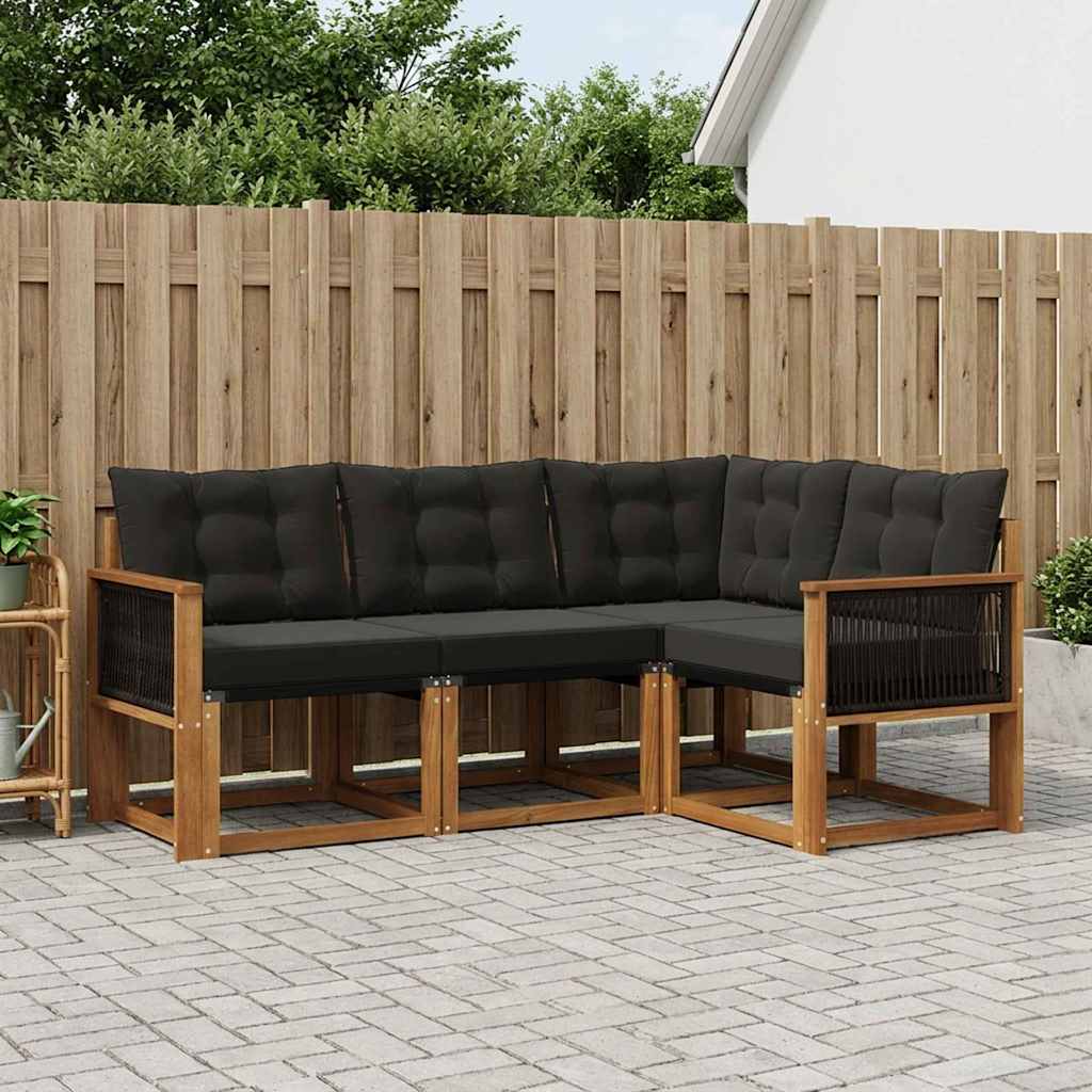 vidaXL Σειρά Καναπέ Εξωτερικού με μαξιλάρι 4 pcs Φυσικό και Μαύρο