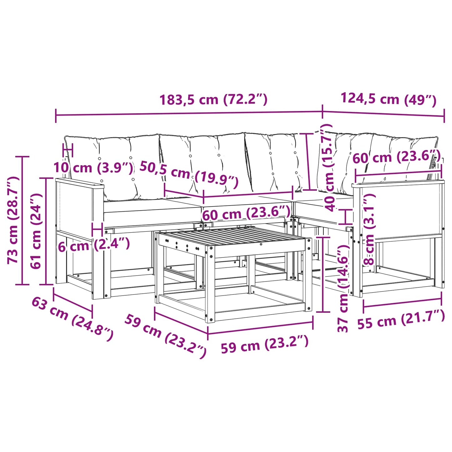 vidaXL Σειρά Καναπέ Εξωτερικού με μαξιλάρι 5 pcs Φυσικό και Κρέμα