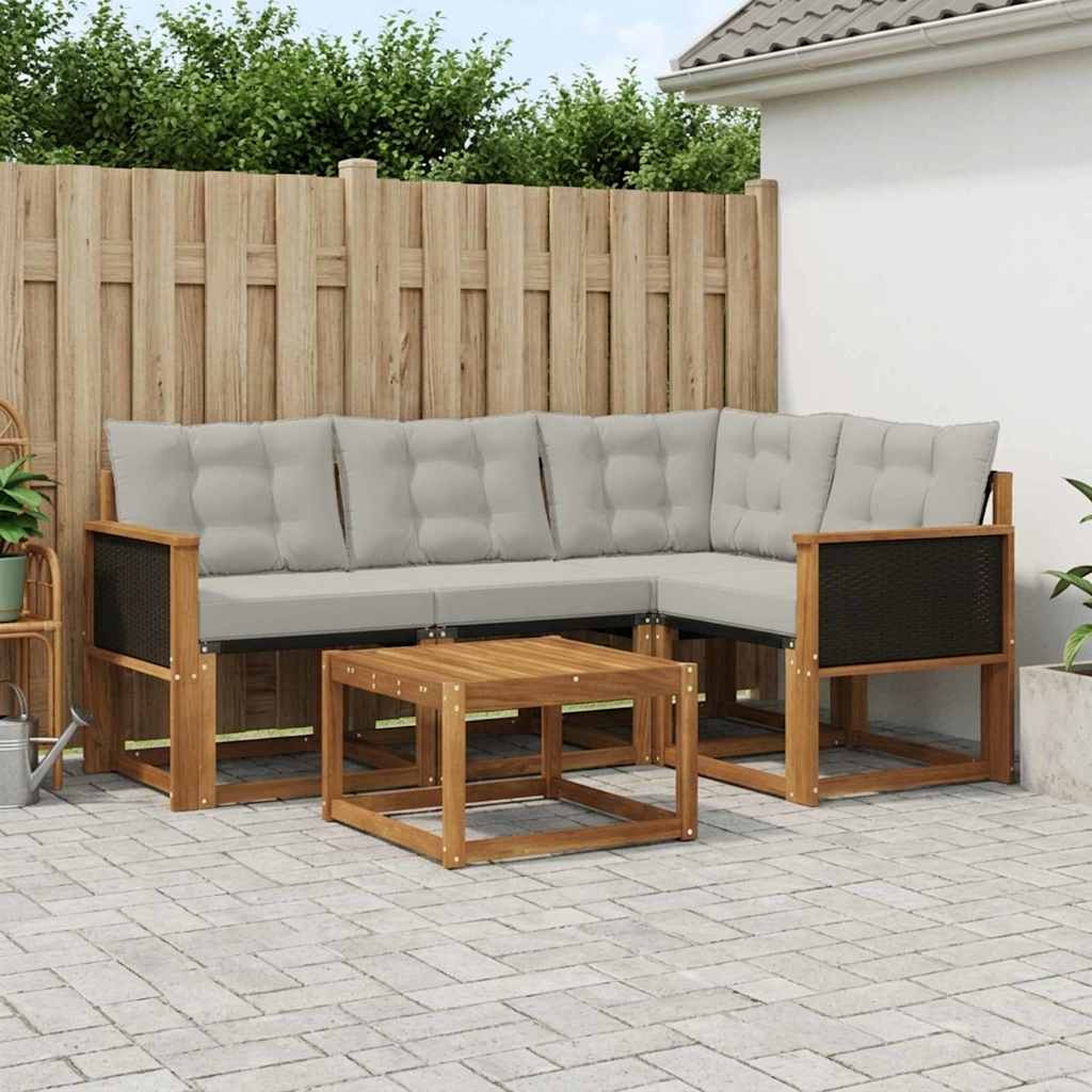 vidaXL Σειρά Καναπέ Εξωτερικού 5 pcs Φυσικό και Ανοιχτό Γκρι