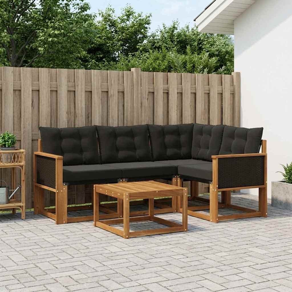 vidaXL Σειρά Καναπέ Εξωτερικού με μαξιλάρι 5 pcs Φυσικό και Μαύρο