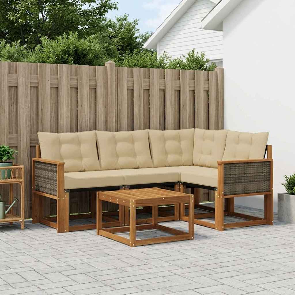 vidaXL Σειρά Καναπέ Εξωτερικού με μαξιλάρι 5 pcs Φυσικό και Μπεζ