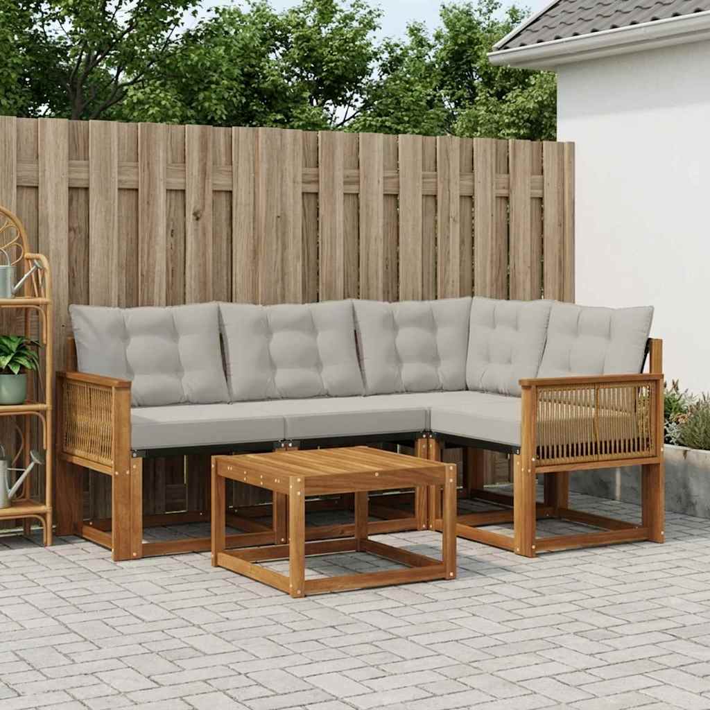vidaXL Σειρά Καναπέ Εξωτερικού 5 pcs Φυσικό και Ανοιχτό Γκρι