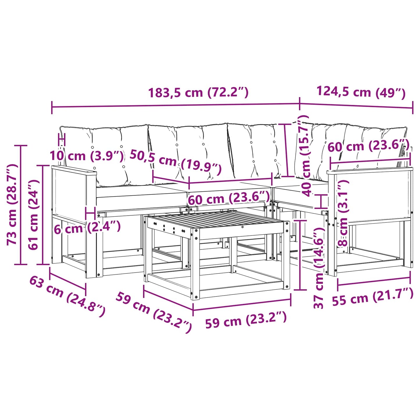 vidaXL Σειρά Καναπέ Εξωτερικού με μαξιλάρι 5 pcs Φυσικό και Μαύρο