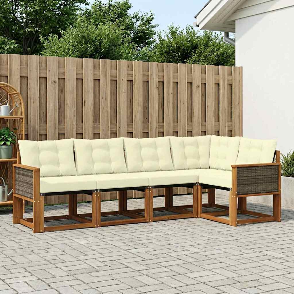 vidaXL Σειρά Καναπέ Εξωτερικού με μαξιλάρι 5 pcs Φυσικό και Κρέμα