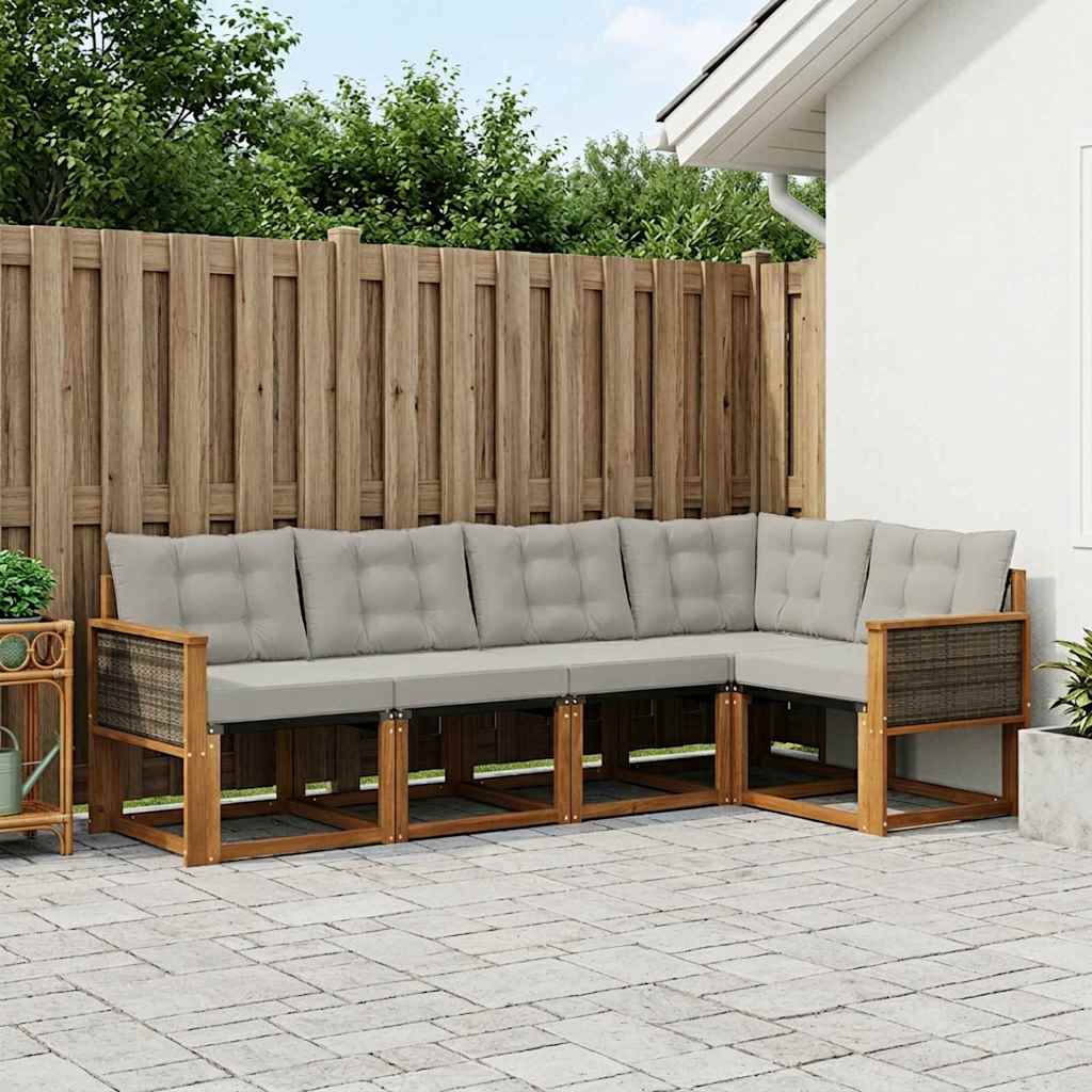 vidaXL Σειρά Καναπέ Εξωτερικού 5 pcs Φυσικό και Ανοιχτό Γκρι