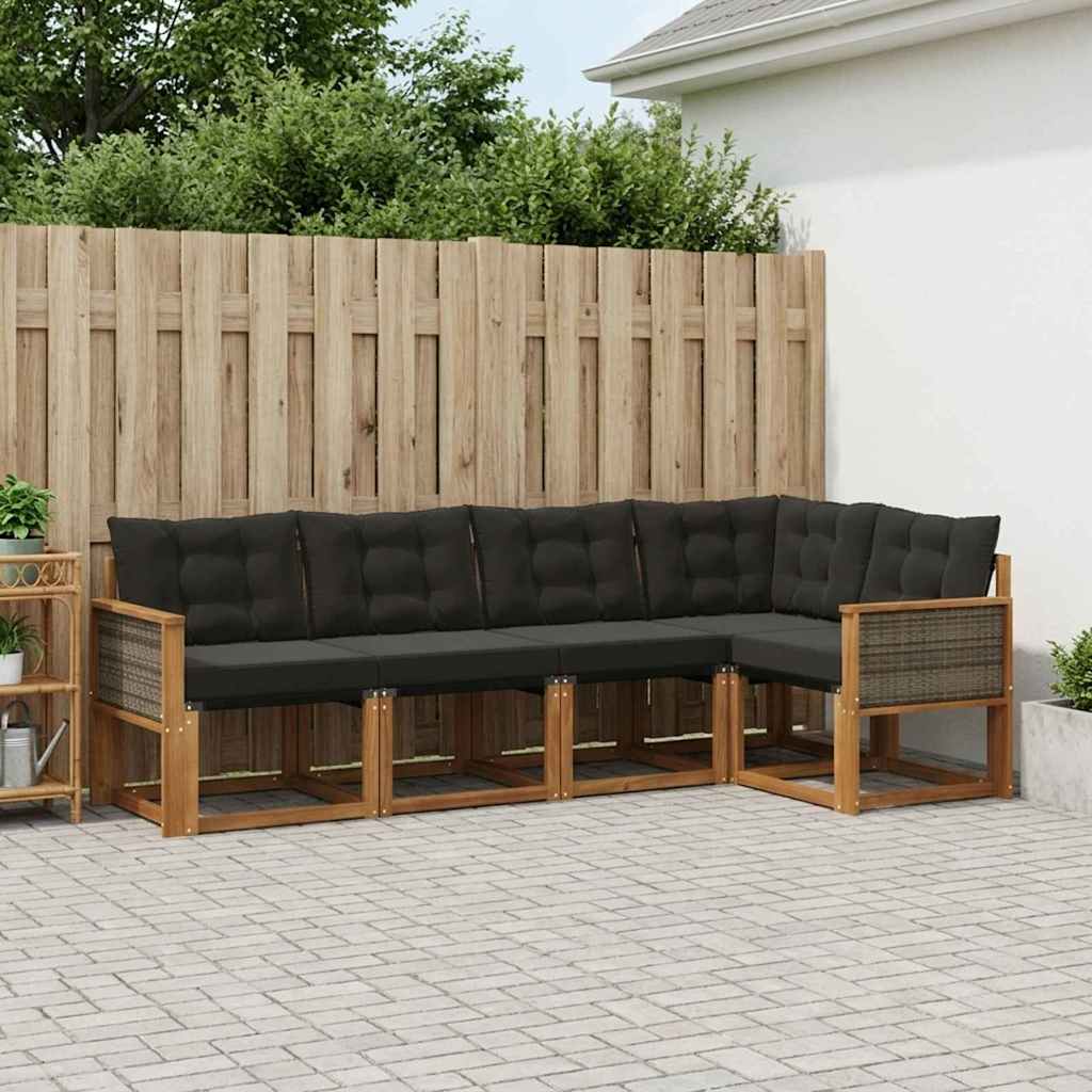 vidaXL Σειρά Καναπέ Εξωτερικού με μαξιλάρι 5 pcs Φυσικό και Μαύρο