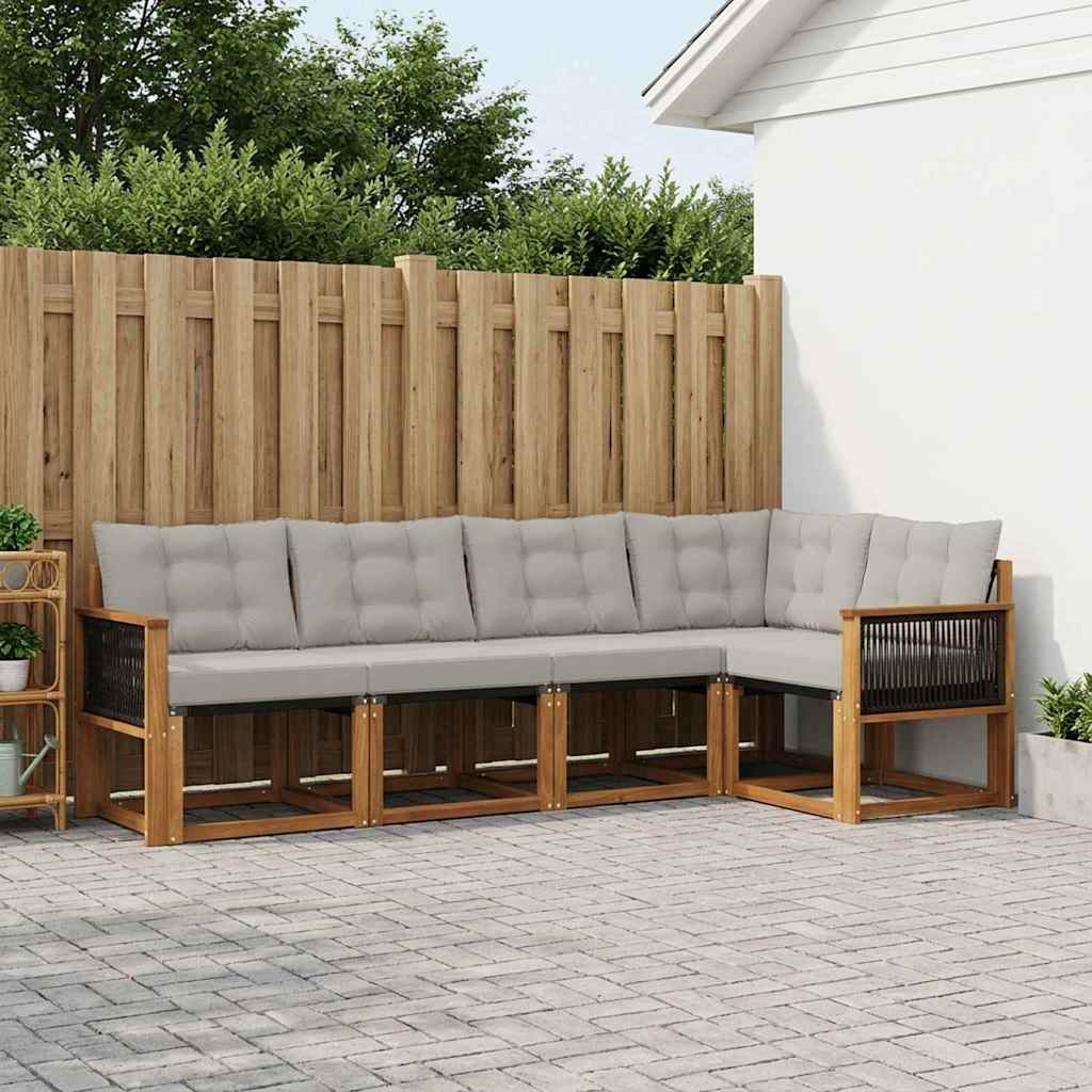 vidaXL Σειρά Καναπέ Εξωτερικού 5 pcs Φυσικό και Ανοιχτό Γκρι