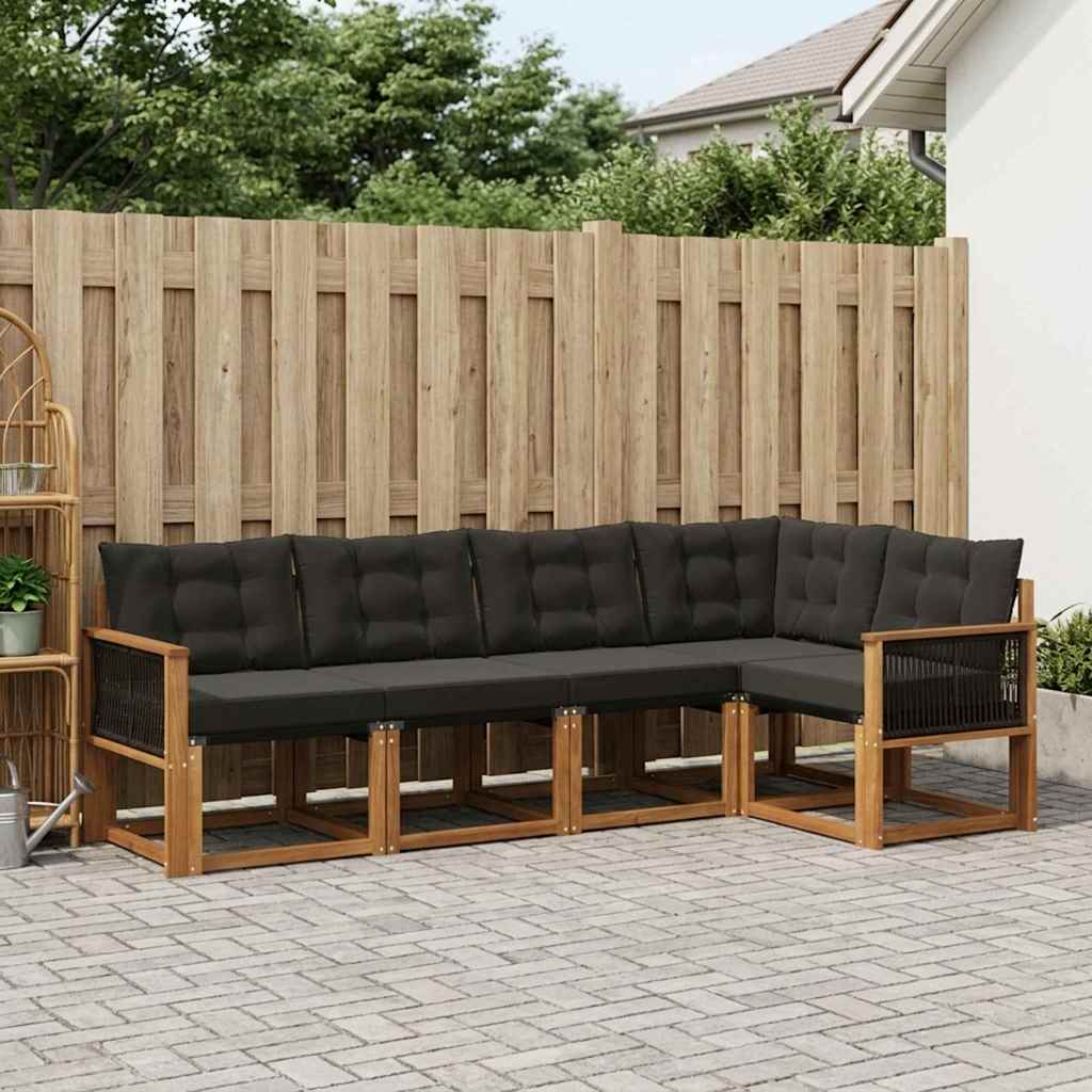 vidaXL Σειρά Καναπέ Εξωτερικού με μαξιλάρι 5 pcs Φυσικό και Μαύρο