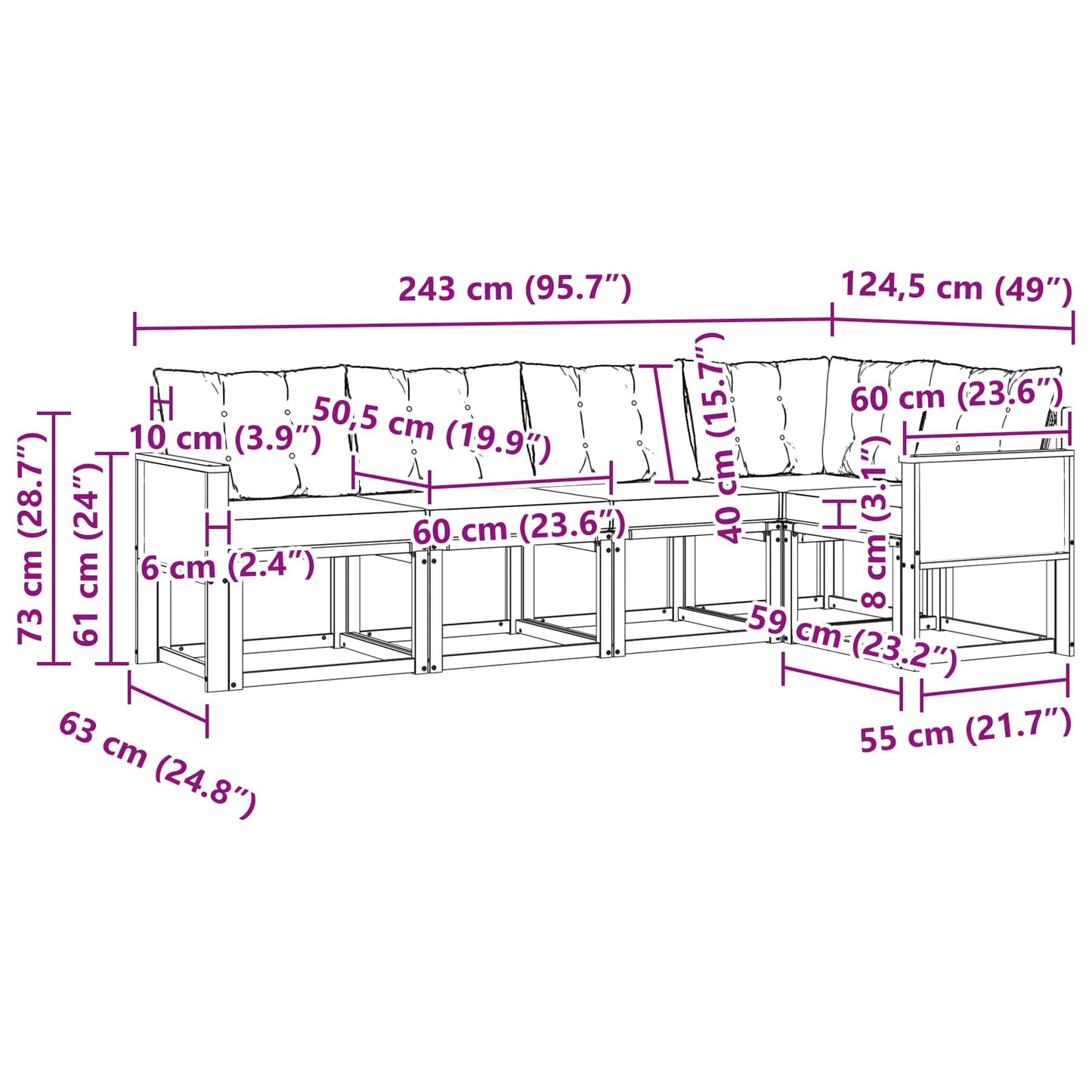 vidaXL Σειρά Καναπέ Εξωτερικού 5 pcs Φυσικό και Ανοιχτό Γκρι