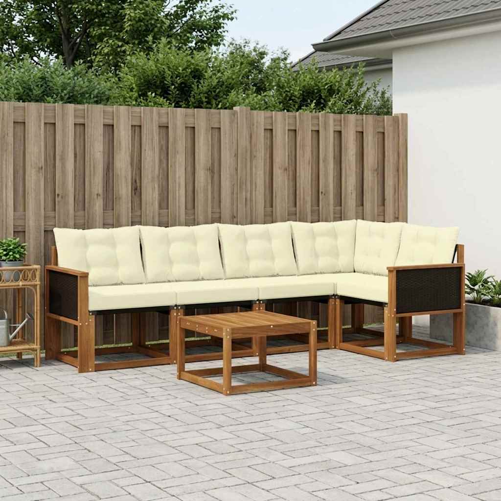 vidaXL Σειρά Καναπέ Εξωτερικού με μαξιλάρι 6 pcs Φυσικό και Κρέμα