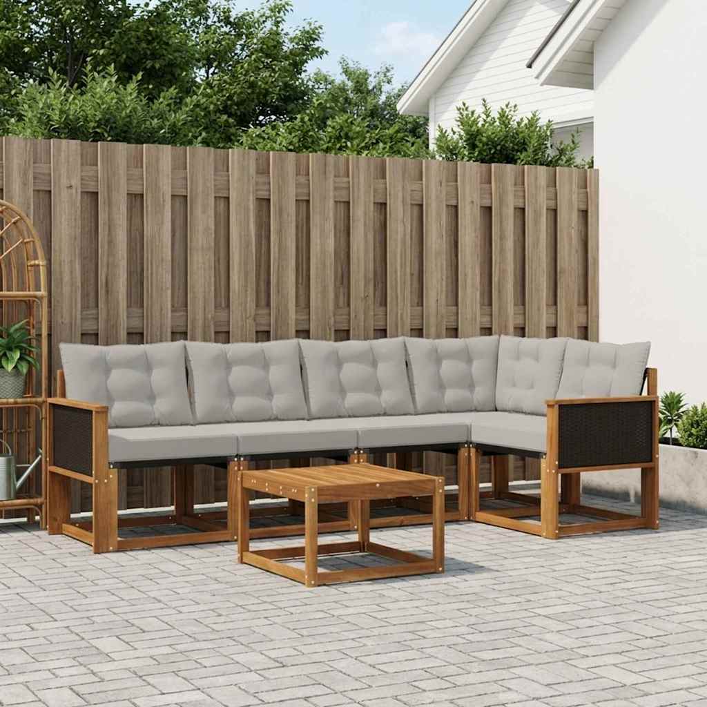 vidaXL Σειρά Καναπέ Εξωτερικού 6 pcs Φυσικό και Ανοιχτό Γκρι