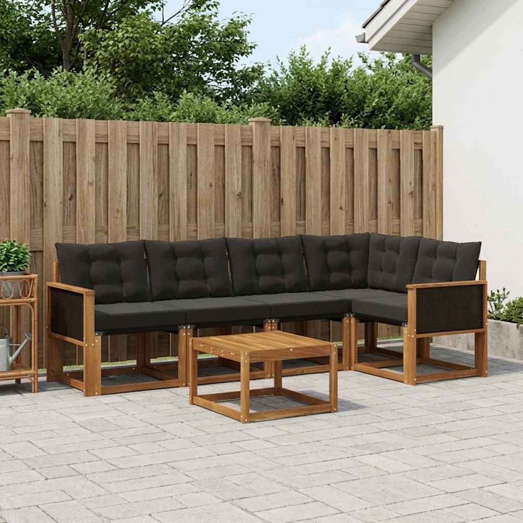 vidaXL Σειρά Καναπέ Εξωτερικού με μαξιλάρι 6 pcs Φυσικό και Μαύρο