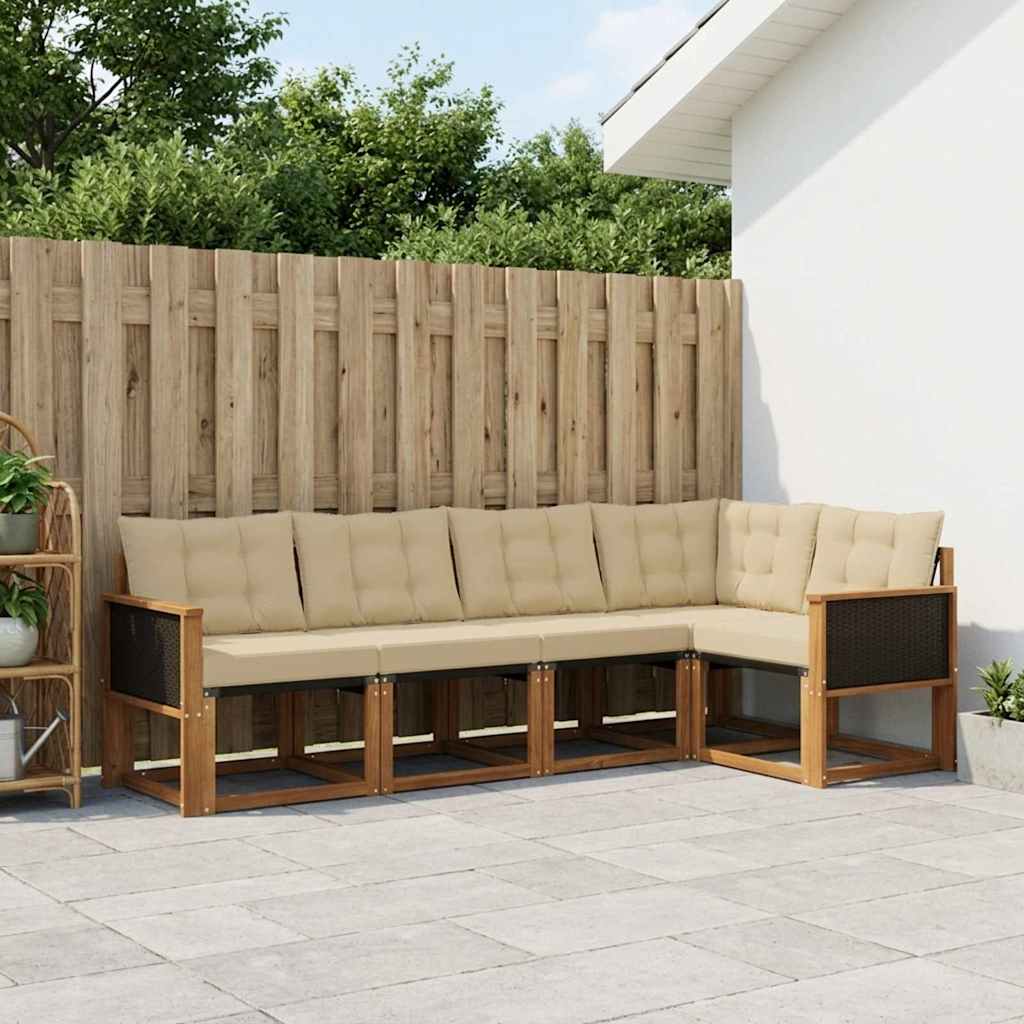 vidaXL Σειρά Καναπέ Εξωτερικού με μαξιλάρι 6 pcs Φυσικό και Μπεζ