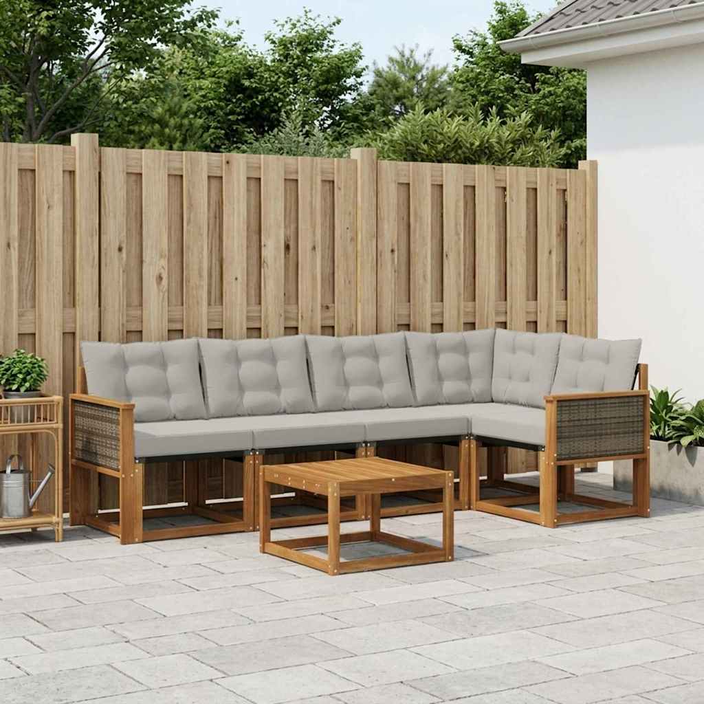 vidaXL Σειρά Καναπέ Εξωτερικού 6 pcs Φυσικό και Ανοιχτό Γκρι