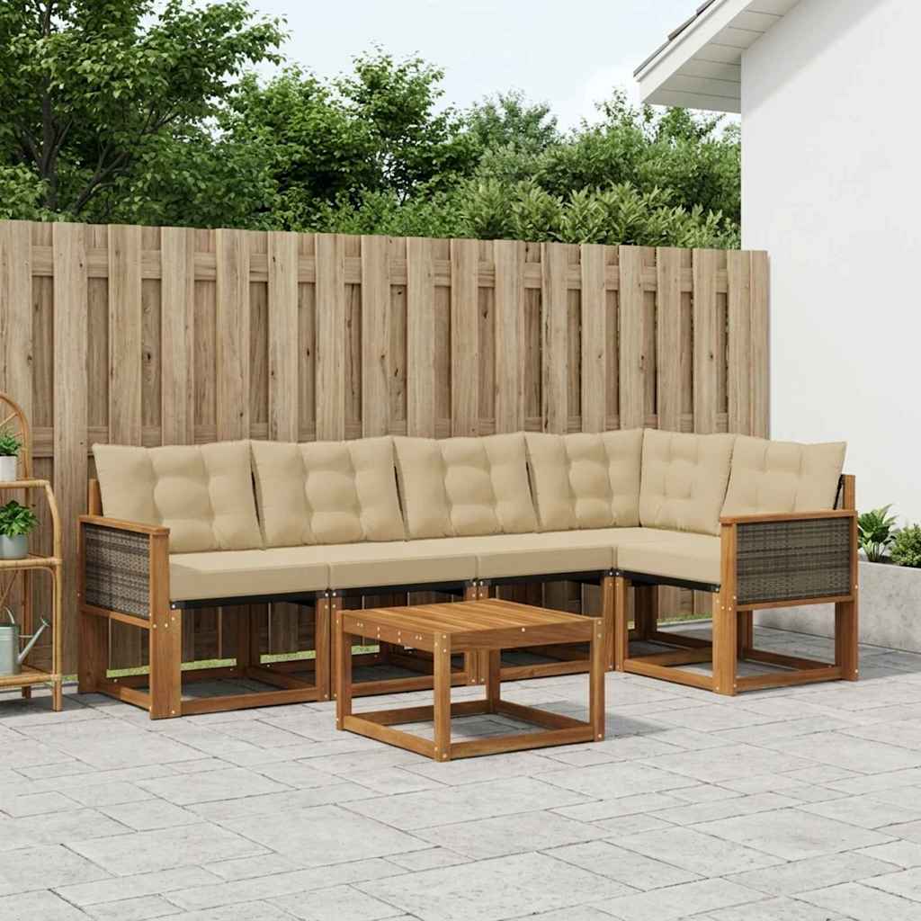 vidaXL Σειρά Καναπέ Εξωτερικού με μαξιλάρι 6 pcs Φυσικό και Μπεζ