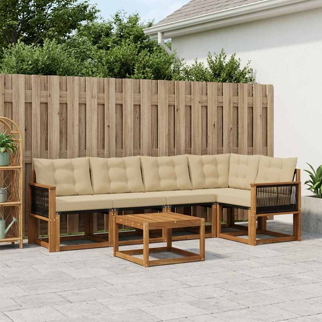 vidaXL Σειρά Καναπέ Εξωτερικού με μαξιλάρι 6 pcs Φυσικό και Μπεζ