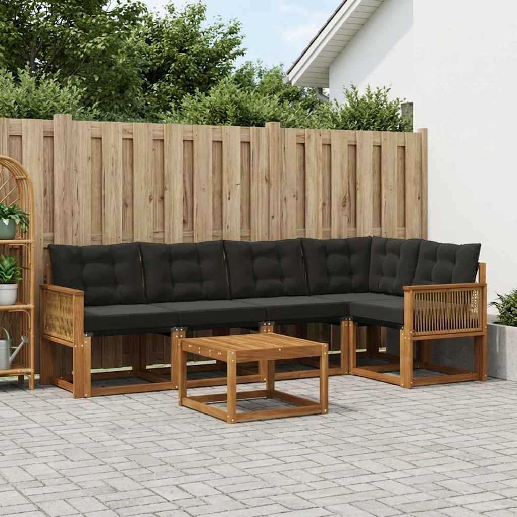 vidaXL Σειρά Καναπέ Εξωτερικού με μαξιλάρι 6 pcs Φυσικό και Μαύρο