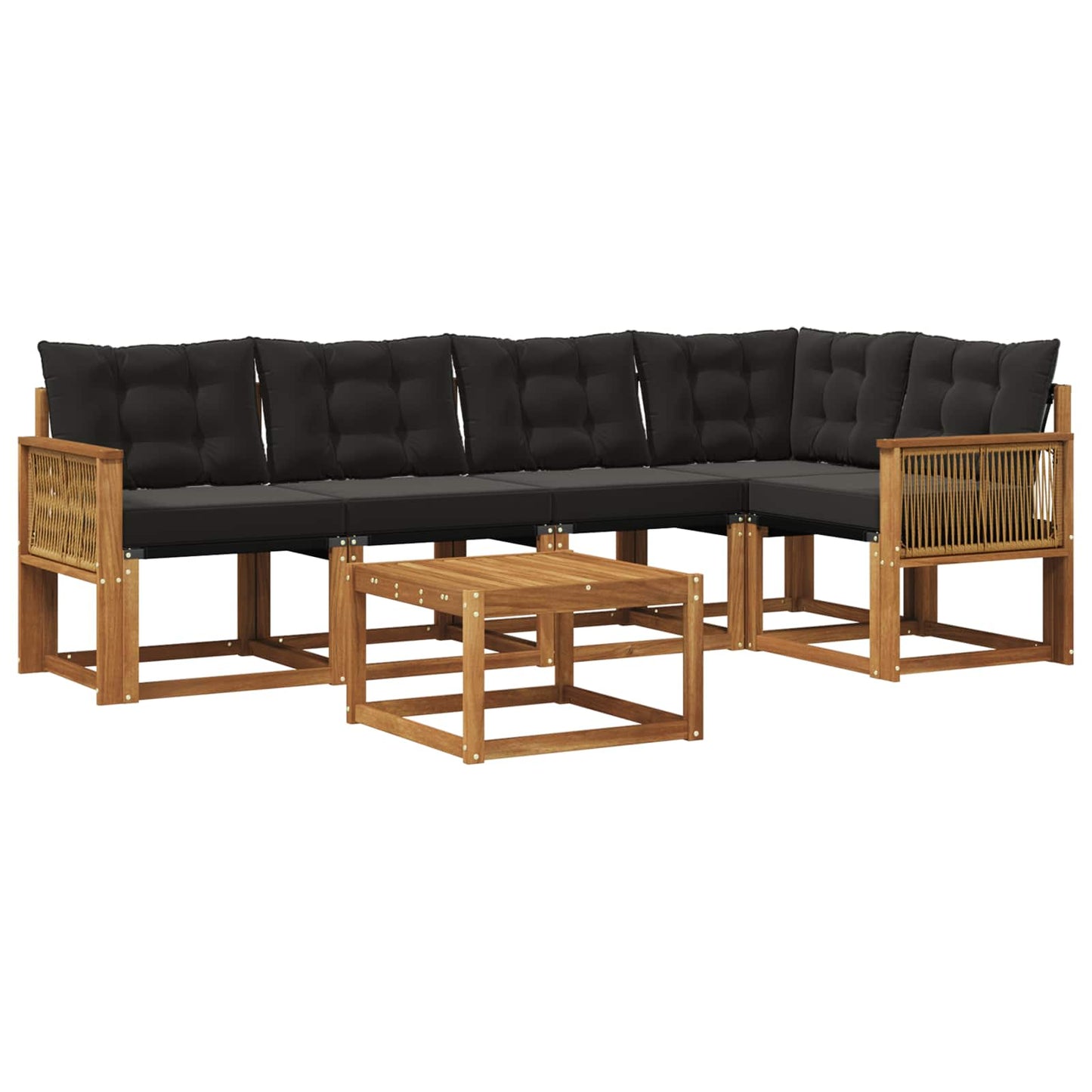 vidaXL Σειρά Καναπέ Εξωτερικού με μαξιλάρι 6 pcs Φυσικό και Μαύρο