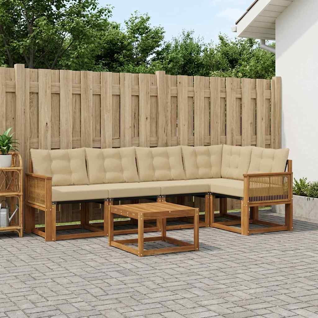 vidaXL Σειρά Καναπέ Εξωτερικού με μαξιλάρι 6 pcs Φυσικό και Μπεζ