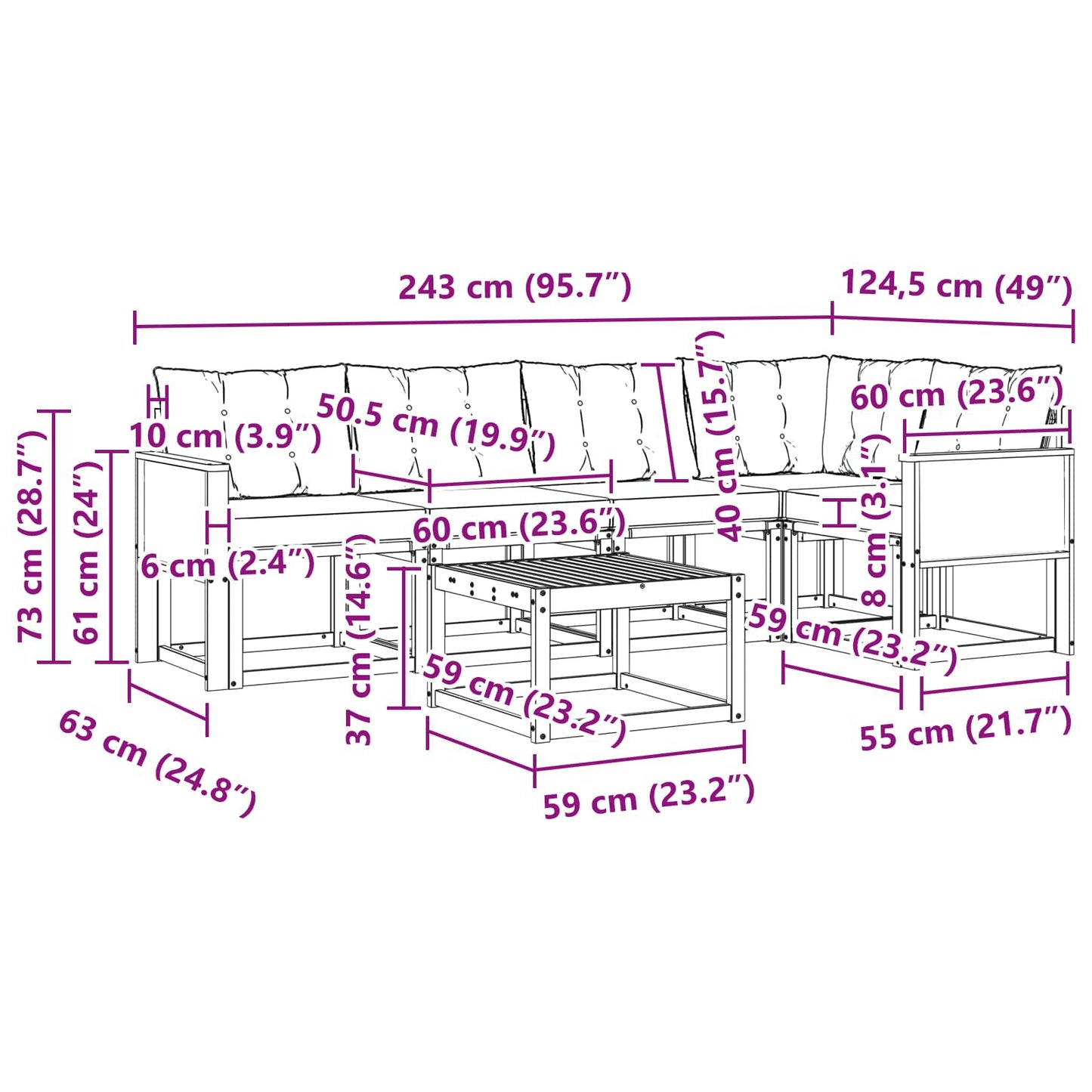 vidaXL Σειρά Καναπέ Εξωτερικού με μαξιλάρι 6 pcs Φυσικό και Μπεζ