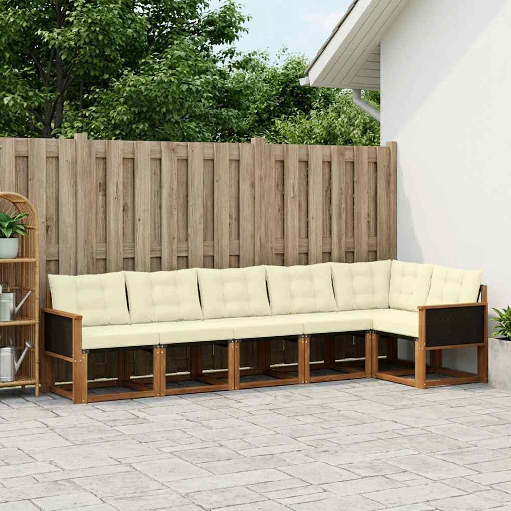 vidaXL Σειρά Καναπέ Εξωτερικού με μαξιλάρι 6 pcs Φυσικό και Κρέμα