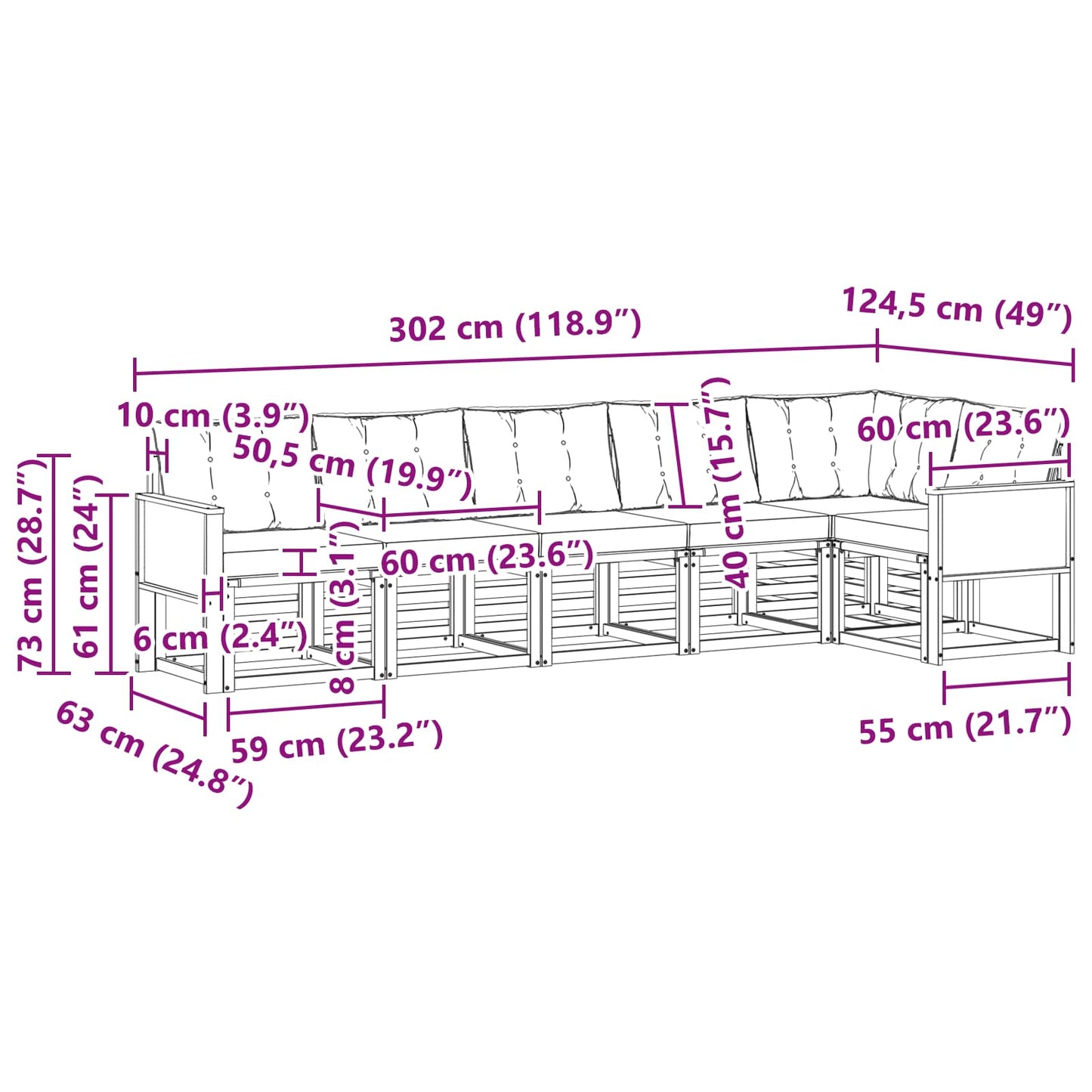 vidaXL Σειρά Καναπέ Εξωτερικού 6 pcs Φυσικό και Ανοιχτό Γκρι
