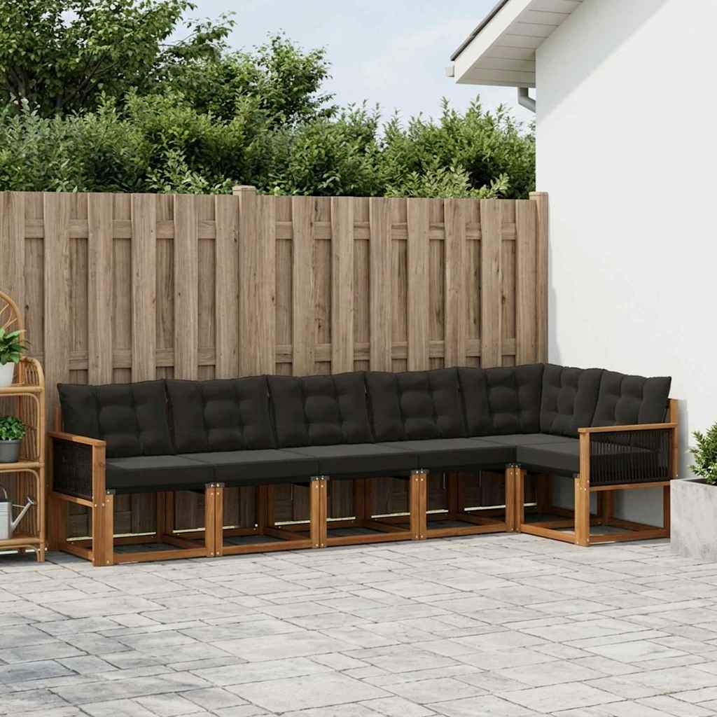 vidaXL Σειρά Καναπέ Εξωτερικού με μαξιλάρι 6 pcs Φυσικό και Μαύρο