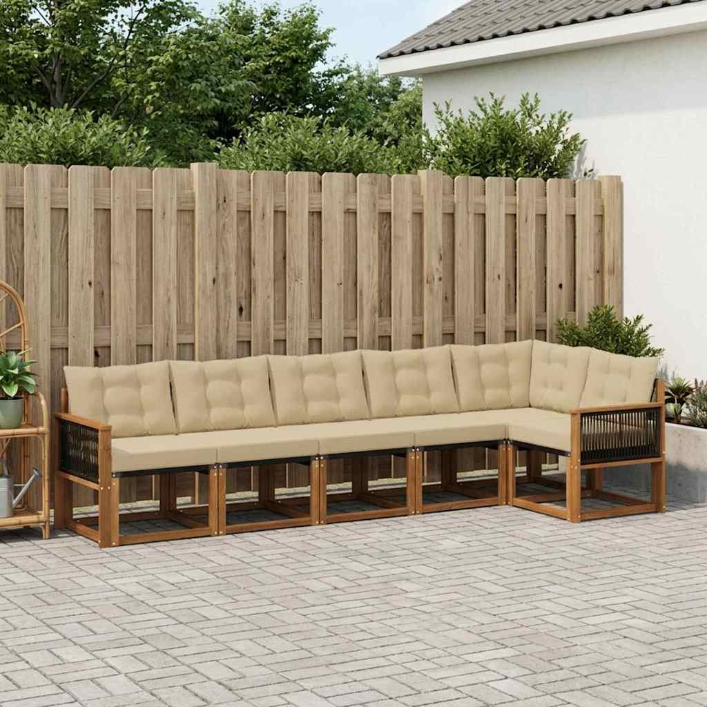 vidaXL Σειρά Καναπέ Εξωτερικού με μαξιλάρι 6 pcs Φυσικό και Μπεζ