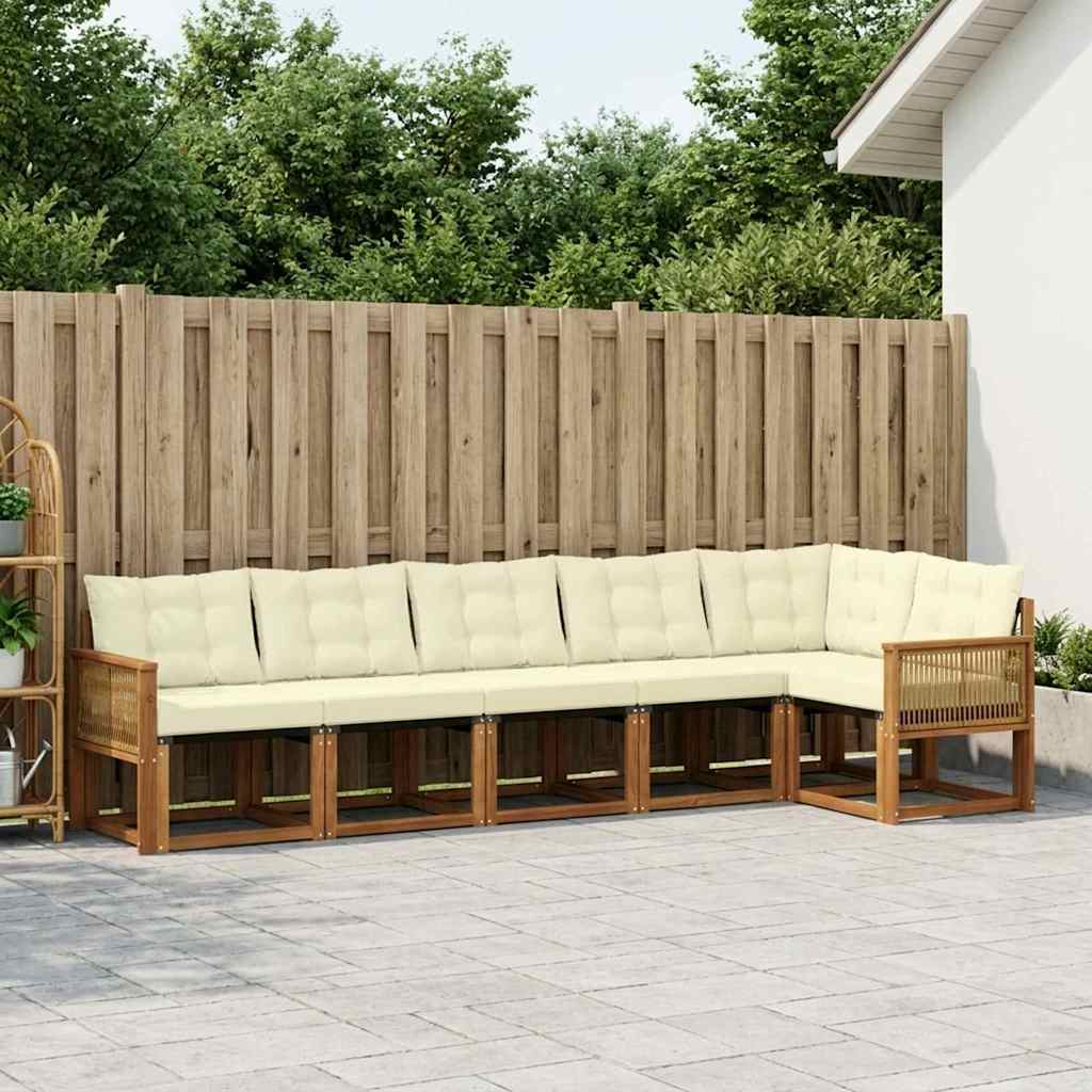 vidaXL Σειρά Καναπέ Εξωτερικού με μαξιλάρι 6 pcs Φυσικό και Κρέμα