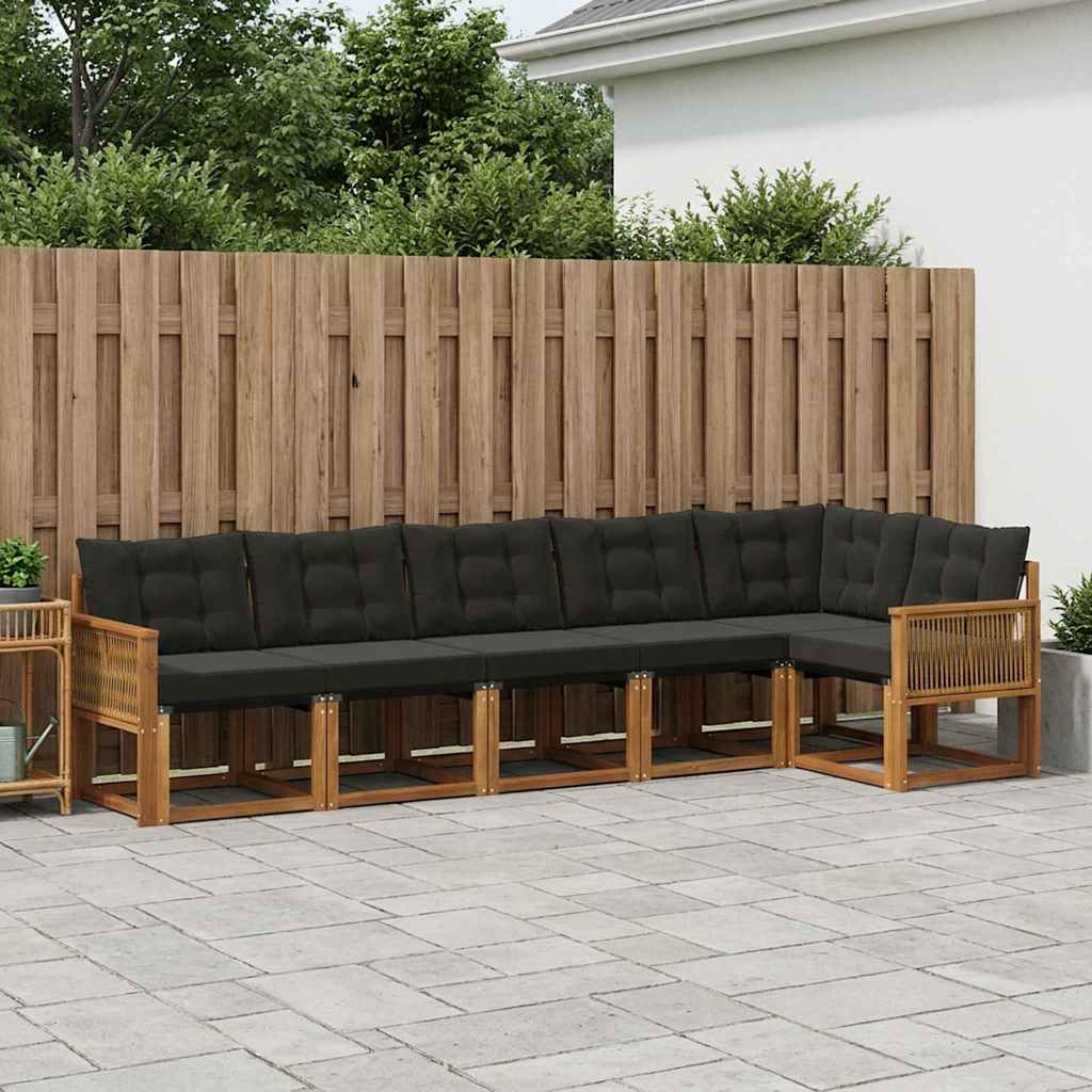 vidaXL Σειρά Καναπέ Εξωτερικού με μαξιλάρι 6 pcs Φυσικό και Μαύρο