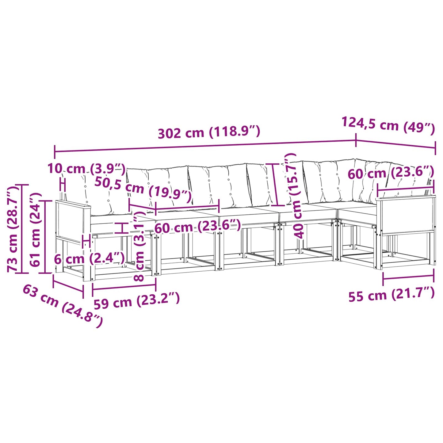 vidaXL Σειρά Καναπέ Εξωτερικού με μαξιλάρι 6 pcs Φυσικό και Μαύρο