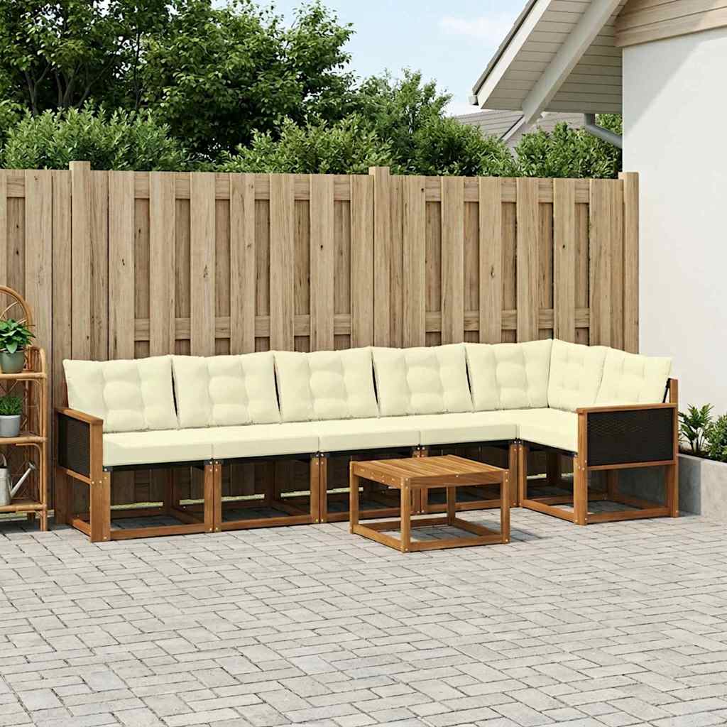 vidaXL Σειρά Καναπέ Εξωτερικού με μαξιλάρι 7 pcs Φυσικό και Κρέμα