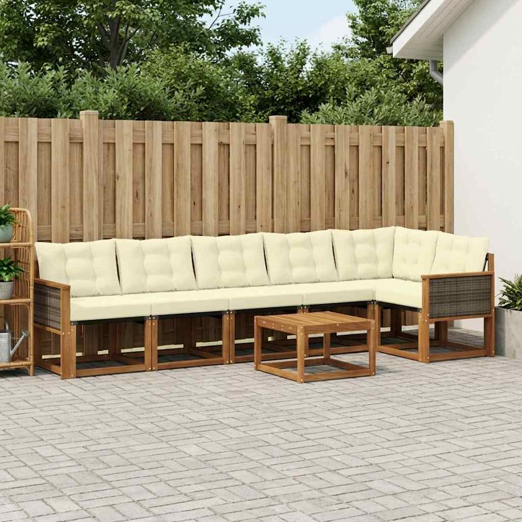 vidaXL Σειρά Καναπέ Εξωτερικού με μαξιλάρι 7 pcs Φυσικό και Κρέμα