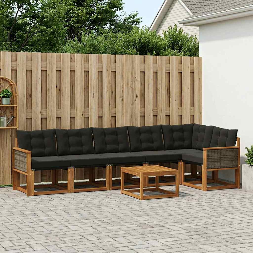 vidaXL Σειρά Καναπέ Εξωτερικού με μαξιλάρι 7 pcs Φυσικό και Μαύρο