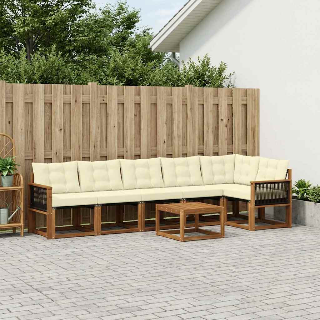 vidaXL Σειρά Καναπέ Εξωτερικού με μαξιλάρι 7 pcs Φυσικό και Κρέμα