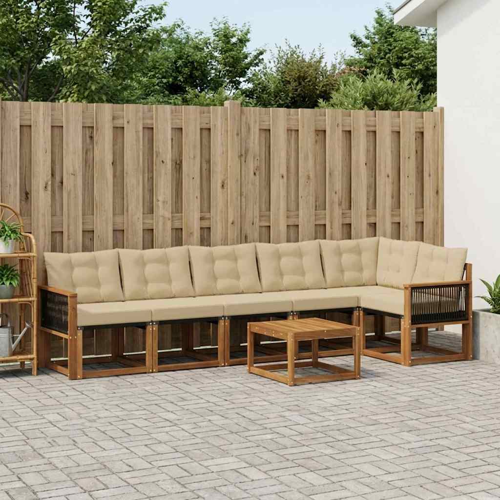 vidaXL Σειρά Καναπέ Εξωτερικού με μαξιλάρι 7 pcs Φυσικό και Μπεζ
