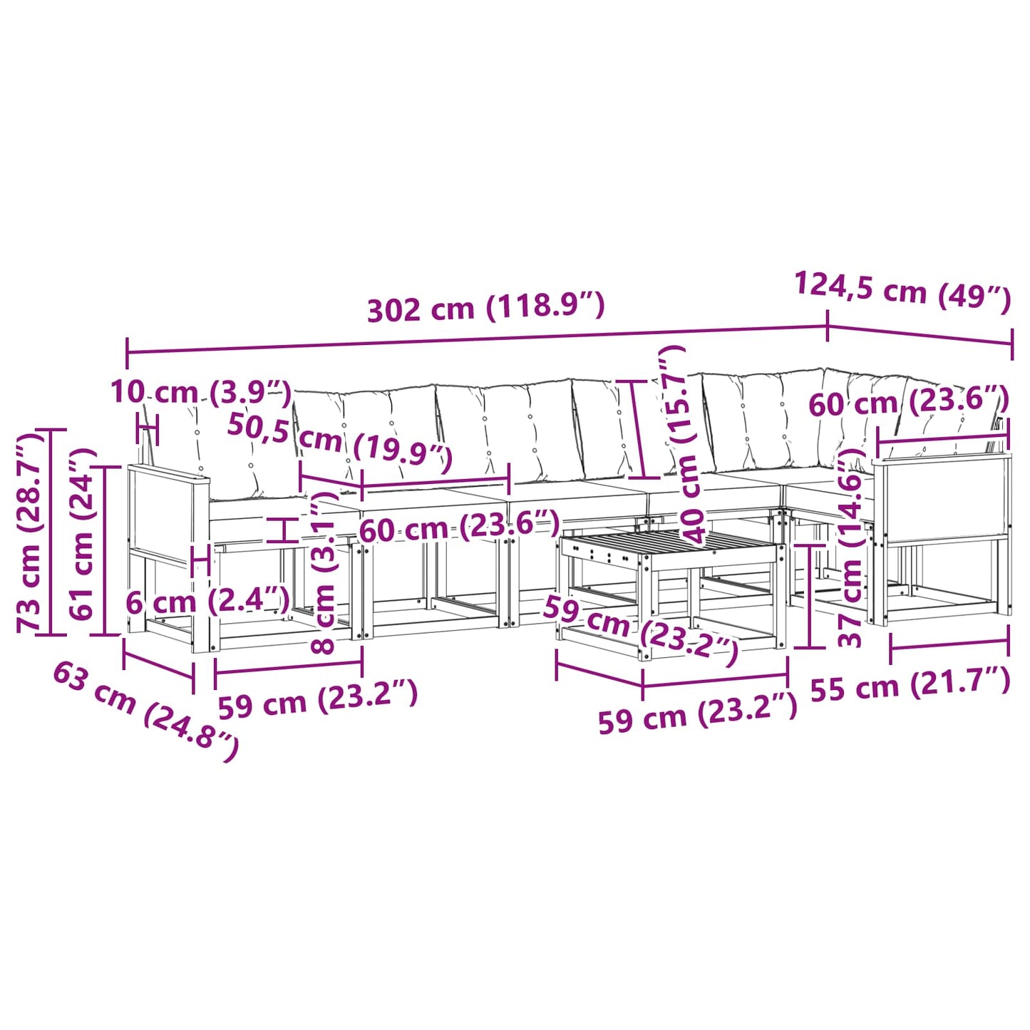 vidaXL Σειρά Καναπέ Εξωτερικού με μαξιλάρι 7 pcs Φυσικό και Μπεζ
