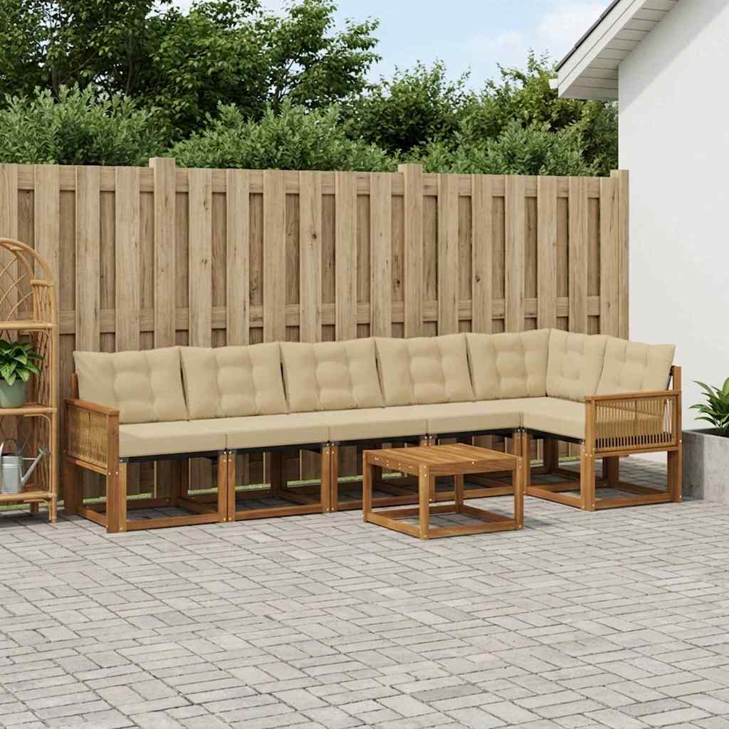 vidaXL Σειρά Καναπέ Εξωτερικού με μαξιλάρι 7 pcs Φυσικό και Μπεζ