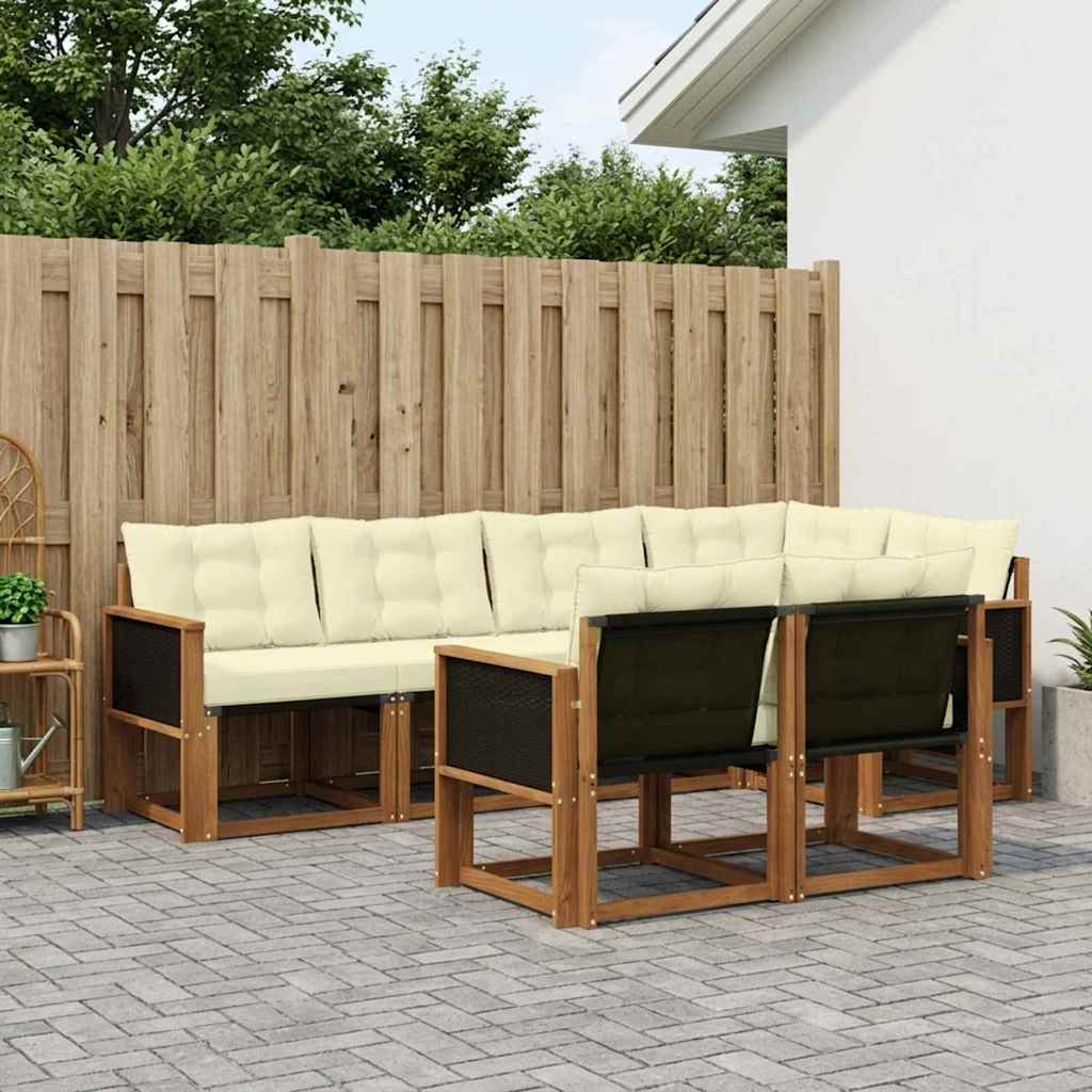 vidaXL Σειρά Καναπέ Εξωτερικού με μαξιλάρι 7 pcs Φυσικό και Κρέμα